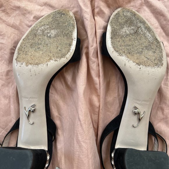 Miu Miu Suede Crystal Embellishments Block Heels - Picture 4 of 5